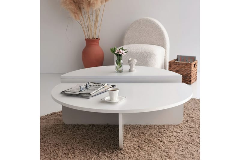Malling Sofabord 90x30x90 cm Oval - Hvit - Sofabord
