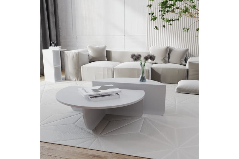 Malling Sofabord 90x30x90 cm Oval - Hvit - Møbler - Bord - Sofabord