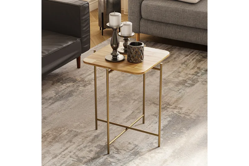 Mamta Kvadratisk Sofabord 46 cm i Lyst Tre, Beige