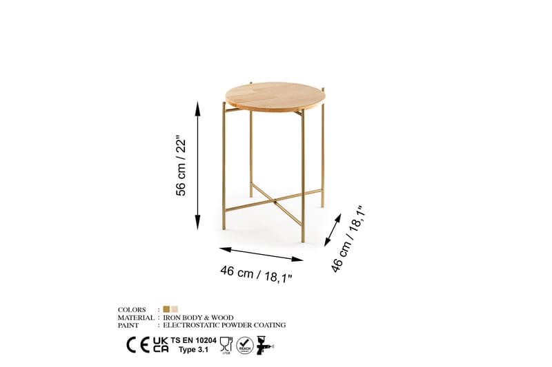 Mamta Sofabord 46 cm - Gull/Naturell - Møbler - Bord - Sofabord