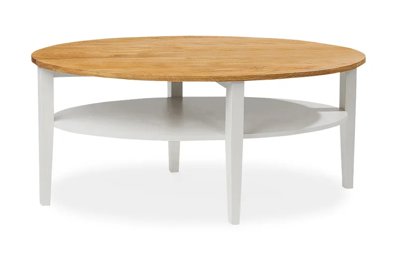 Mantorp 120 cm Ovalt Sofabord med Oppbevaring i Massivt Tre, Hvit|Brun