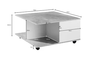Marchall 70 cm Kvadratisk Sofabord med Skuffer og Hjul i Tre - Betonggrå - Møbler - Bord - Sofabord - Sofabord med hjul
