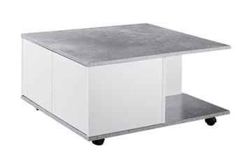 Marchall 70 cm Kvadratisk Sofabord med Skuffer og Hjul i Tre - Betonggrå - Møbler - Bord - Sofabord - Sofabord med hjul