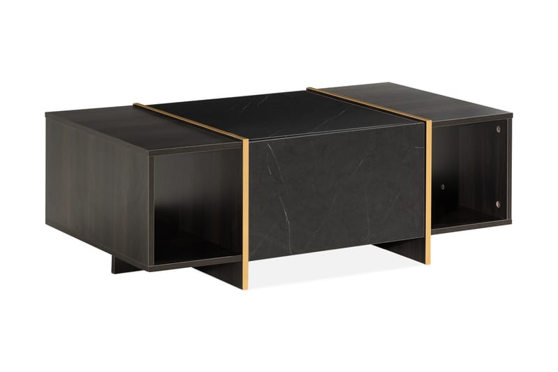 Mardon Sofabord 104 cm med Oppbevaring Skuffer + Hyller - Svart/Gull - Møbler - Bord - Sofabord
