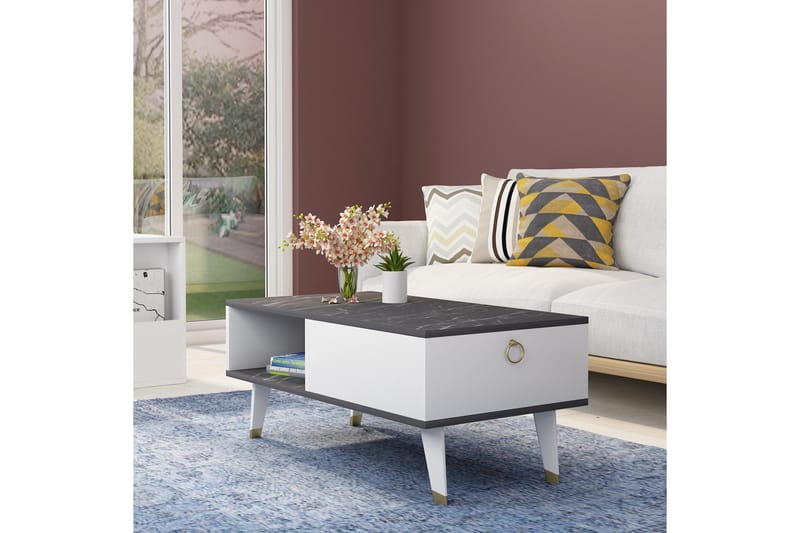 Marteby Sofabord 90x42,4x90 cm - Svart/Hvit - Møbler - Bord - Sofabord
