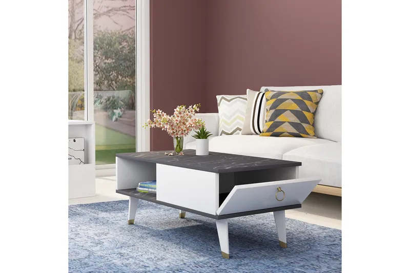 Marteby Sofabord 90x42,4x90 cm - Svart/Hvit - Møbler - Bord - Sofabord