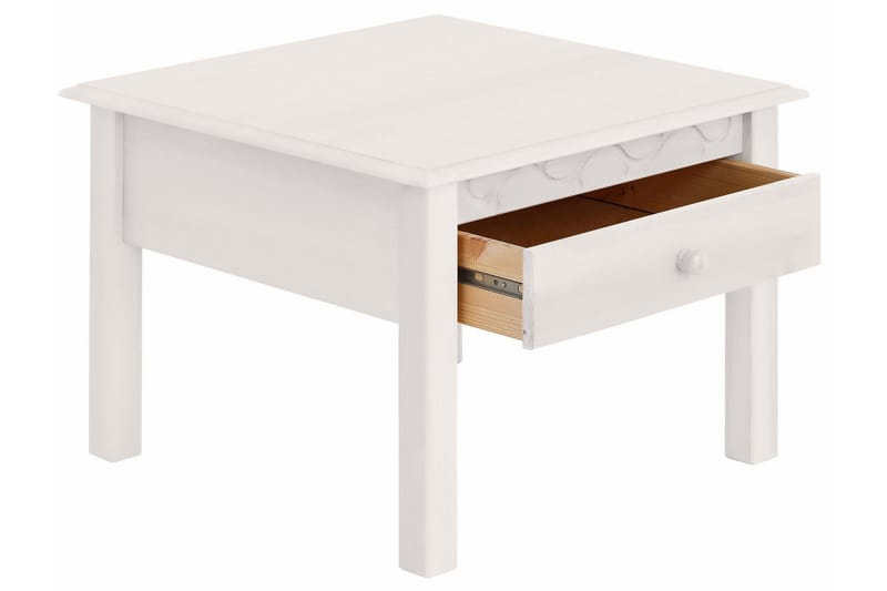 Marzell 60 cm Kvadratisk Sofabord med Skuffer i Furu - Hvit - Møbler - Bord - Sofabord