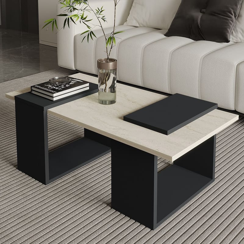Matris Sofabord 90x37x46,6 cm - Travertin/Antrasitt - Møbler - Bord - Sofabord