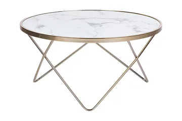 Meerah Sofabord 80 cm Rundt Marmormønster - Glass/Hvit/Gull - Møbler - Bord - Sofabord