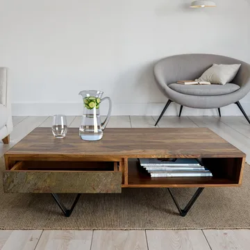 Melvik sofabord 115 cm i massivt sheeshamtre med 2 skuffer - Møbler - Bord - Sofabord - Sofabord med oppbevaring
