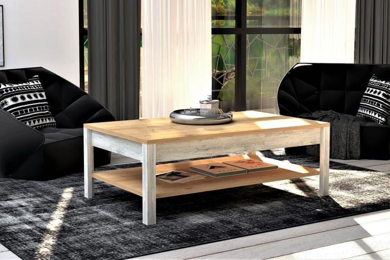 Meranges Sofabord 100 cm med Oppbevaringshylle - Natur/Blå/Hvit - Sofabord