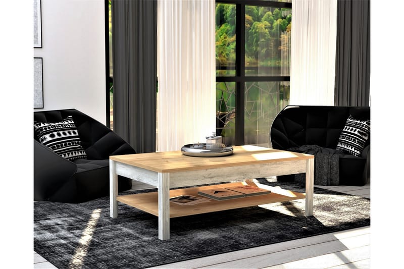 Meranges Sofabord 100 cm med Oppbevaringshylle - Natur/Blå/Hvit - Møbler - Bord - Sofabord