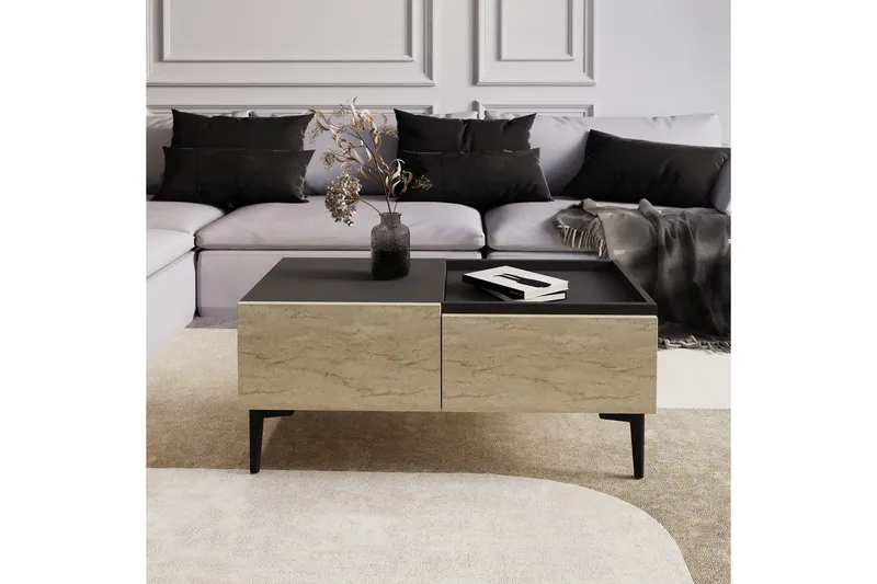 Sofabord Mijara Travertin / Antrasitt - Natur/Antrasitt - Møbler - Bord - Sofabord