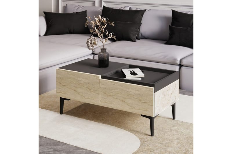 Sofabord Mijara Travertin / Antrasitt - Natur/Antrasitt - Møbler - Bord - Sofabord