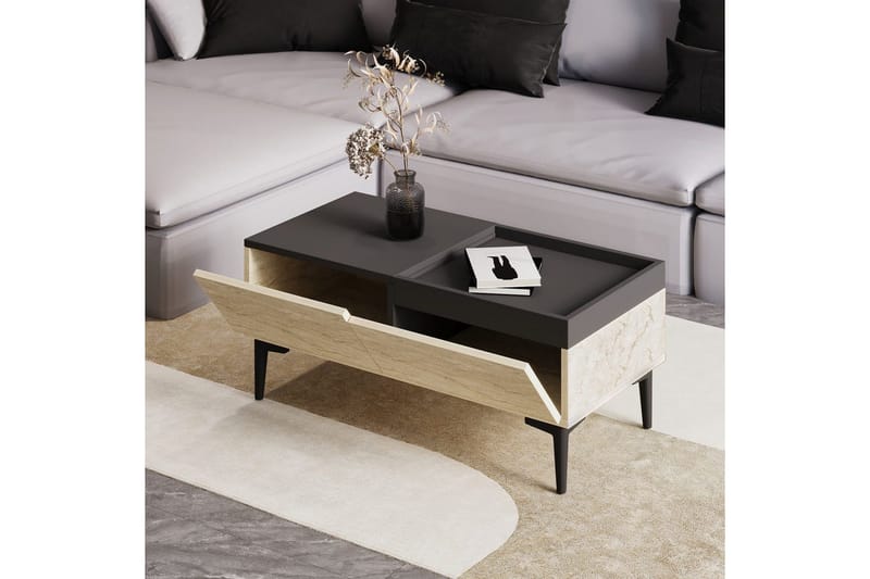 Sofabord Mijara Travertin / Antrasitt - Natur/Antrasitt - Møbler - Bord - Sofabord