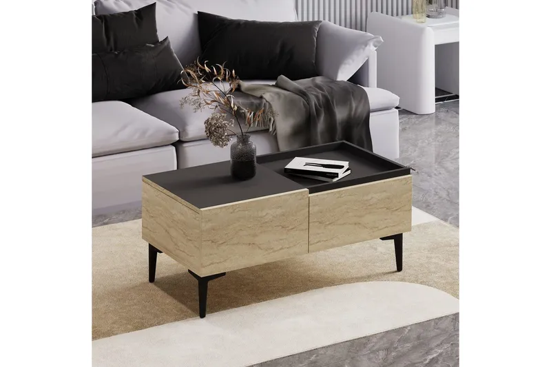 Sofabord Mijara Travertin / Antrasitt - Natur/Antrasitt - Møbler - Bord - Sofabord