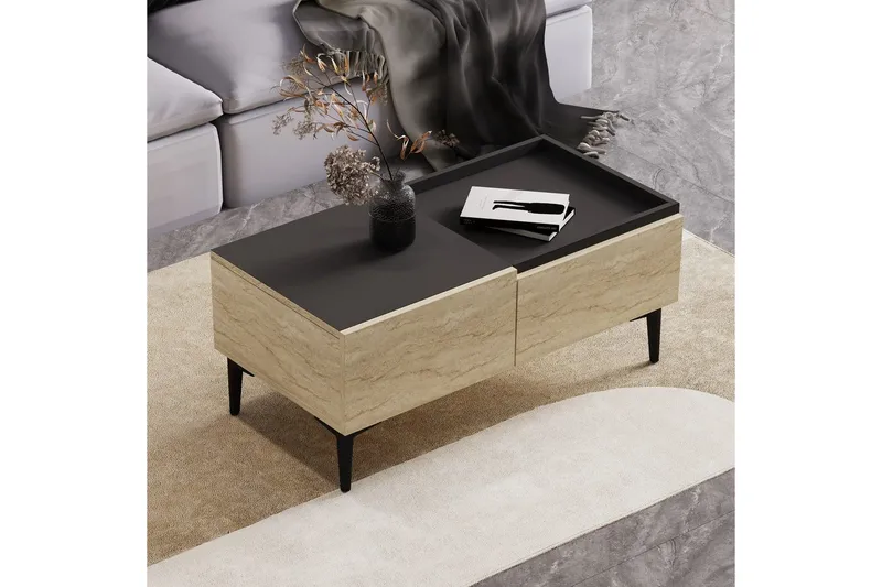 Sofabord Mijara Travertin / Antrasitt - Natur/Antrasitt - Møbler - Bord - Sofabord