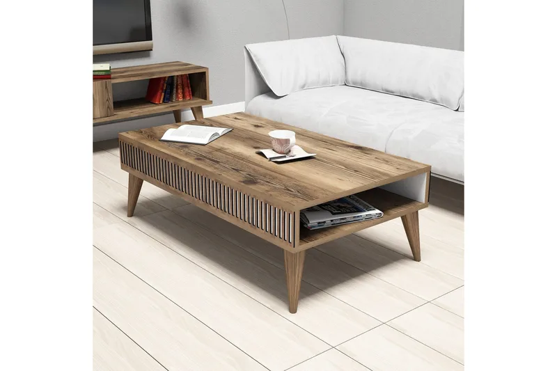 Millay Sofabord 105 cm med Oppbevaringshylle - Valnøttsbrun - Møbler - Bord - Sofabord