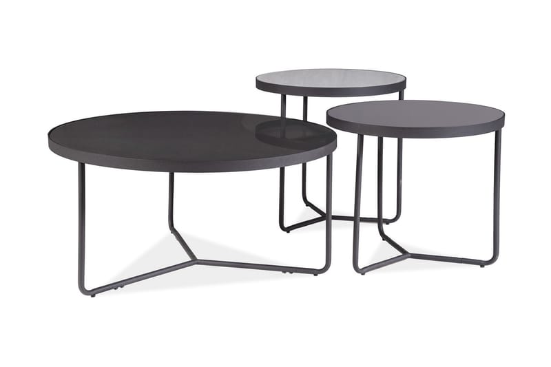Misovarda Settbord 80 cm Rundt 3 Bord - Glass/Grå/Svart - Møbler - Bord - Sofabord