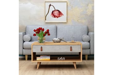 Mod Design Sofabord 80 cm med Oppbevaring Skuff + Hylle Lærb - Grå/Tre - Møbler - Bord - Sofabord