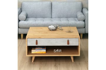 Mod Design Sofabord 80 cm med Oppbevaring Skuff + Hylle Lærb - Grå/Tre - Møbler - Bord - Sofabord