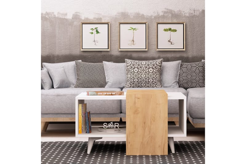 Mod Design Sofabord 80 cm med Oppbevaringshylle - Tre/Hvit - Sofabord