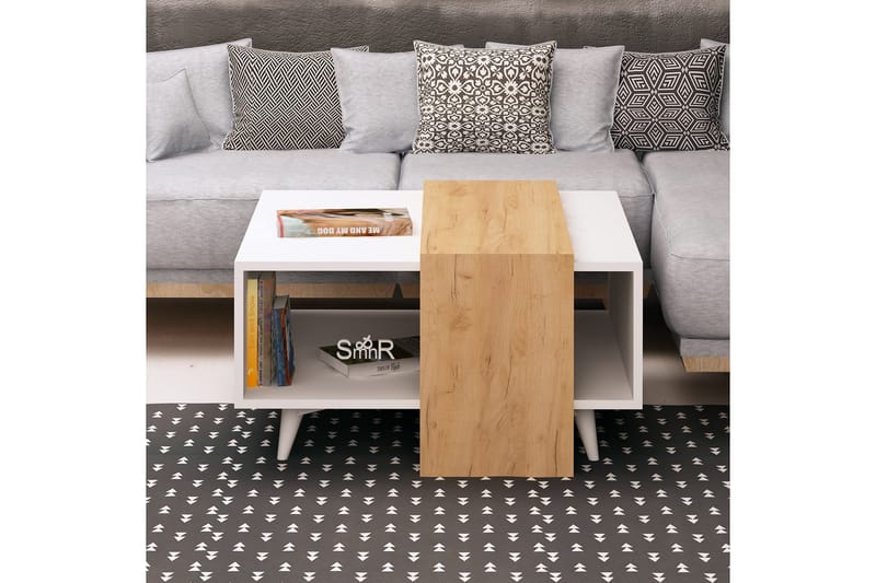 Mod Design Sofabord 80 cm med Oppbevaringshylle - Tre/Hvit - Sofabord