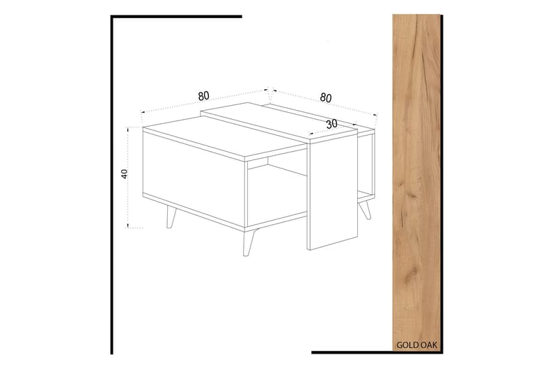 Mod Design Sofabord 80 cm med Oppbevaringshylle - Tre/Hvit - Møbler - Bord - Sofabord