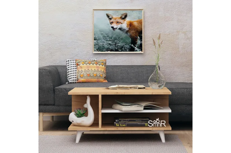 Mod Design Sofabord 80 cm med Oppbevaringshyller - Tre/Hvit - Møbler - Bord - Sofabord