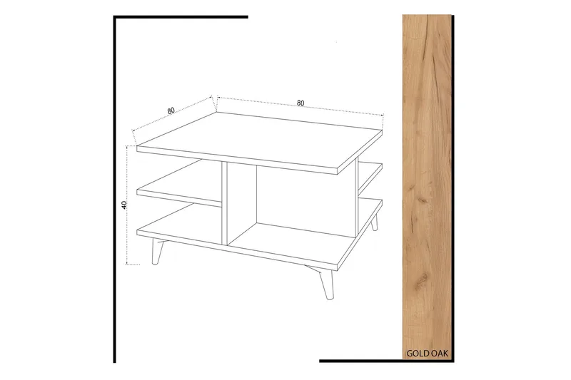 Mod Design Sofabord 80 cm med Oppbevaringshyller - Tre/Hvit - Møbler - Bord - Sofabord
