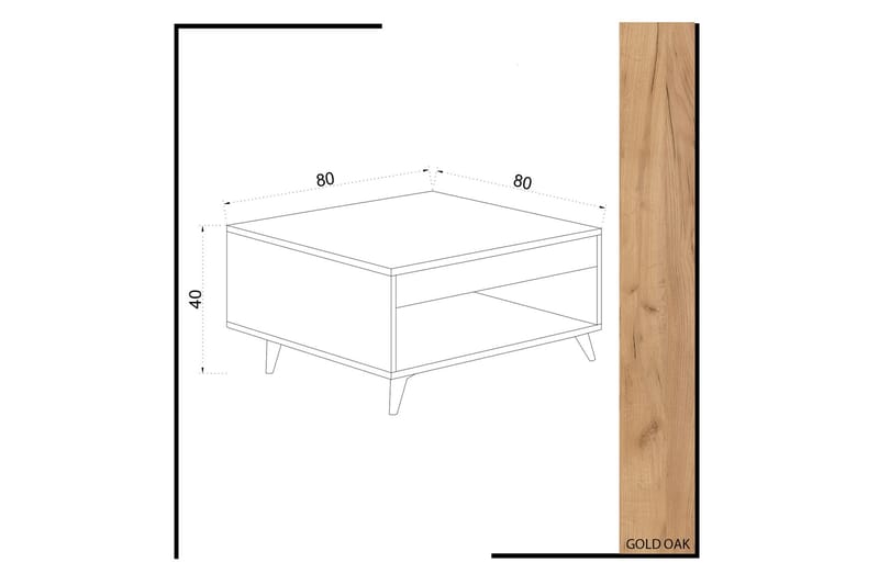 Mod Design Sofabord 80 cm med Oppbevaringsskuff + Hylle - Tre/Hvit - Møbler - Bord - Sofabord