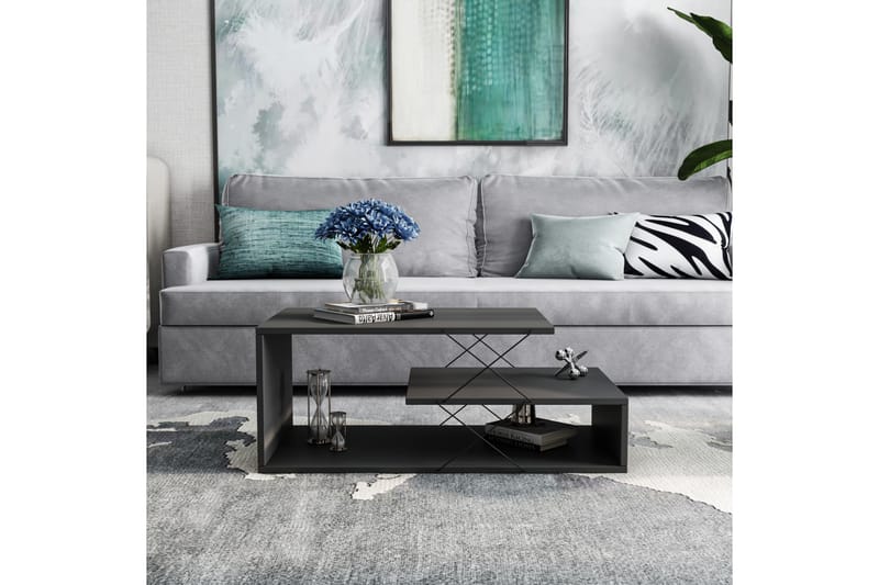 Moengo Sofabord 100 cm med Oppbevaringshylle - Antracit/Svart - Møbler - Bord - Sofabord