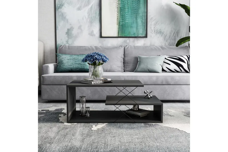 Moengo Sofabord 100 cm med Oppbevaringshylle - Antracit/Svart - Møbler - Bord - Sofabord