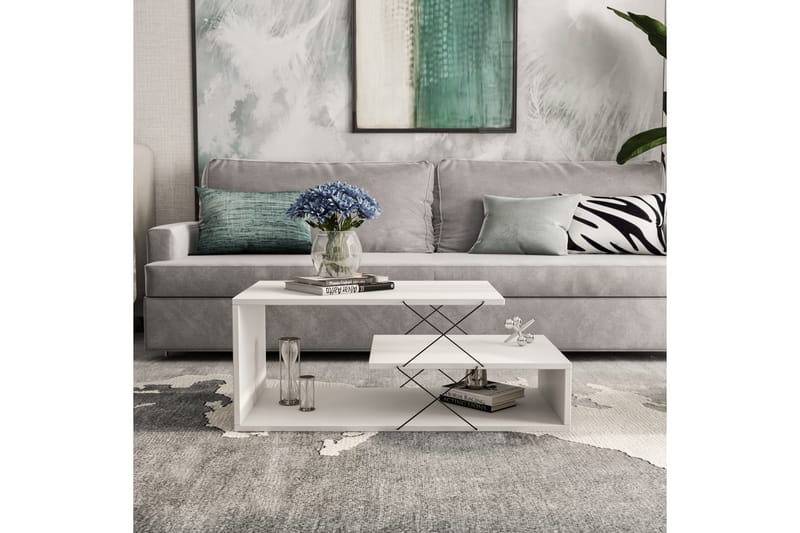 Moengo Sofabord 100 cm med Oppbevaringshylle - Hvit/Svart - Møbler - Bord - Sofabord