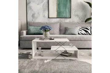 Moengo Sofabord 100 cm med Oppbevaringshylle - Hvit/Svart - Møbler - Bord - Sofabord