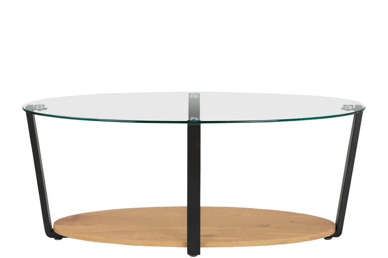 Mohaklo 110x60 cm Ovalt Salongbord med Oppbevaring i Glass med Metallben - Klar - Møbler - Bord - Sofabord