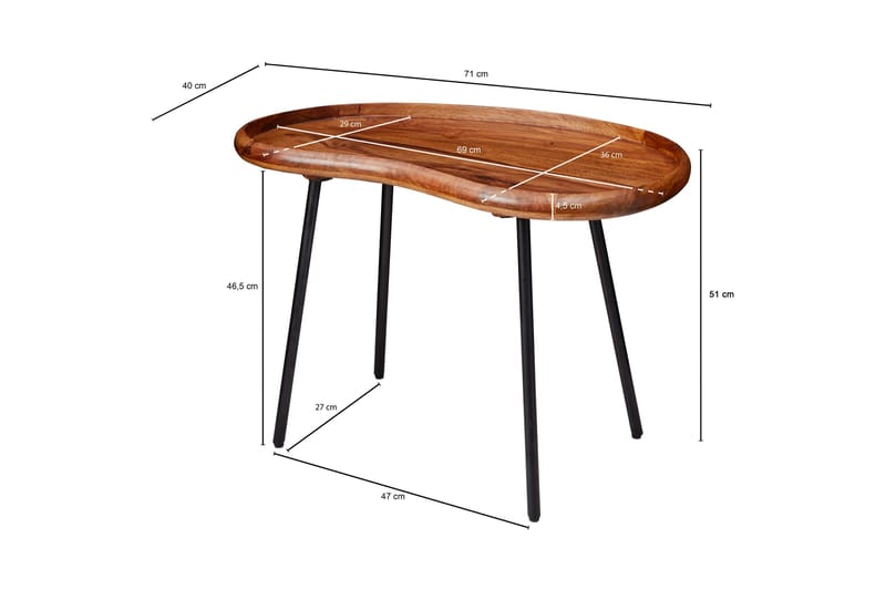 Mondry Sofabord 79 cm Njurformat - Massivt Tre/Svart - Møbler - Bord - Sofabord