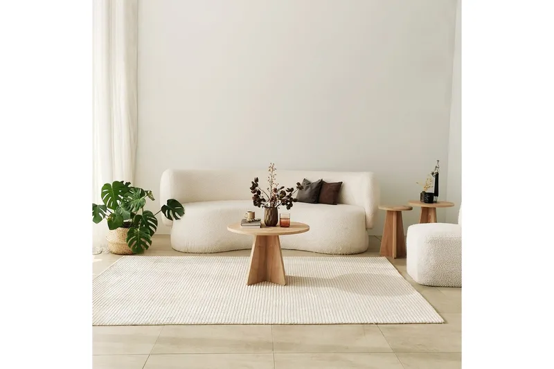Munne Rundt Salongbord 60 cm i Tre med Kryssben - Beige - Møbler - Bord - Sofabord