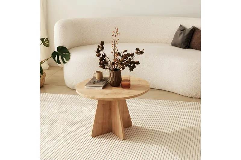 Munne Rundt Salongbord 60 cm i Tre med Kryssben, Beige