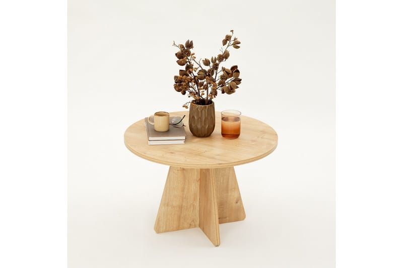 Munne Rundt Salongbord 60 cm i Tre med Kryssben - Beige - Møbler - Bord - Sofabord