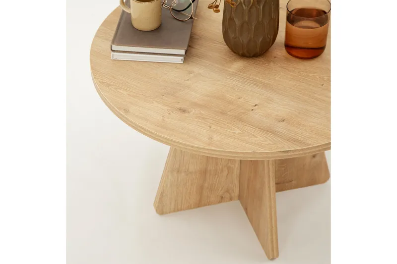 Munne Rundt Salongbord 60 cm i Tre med Kryssben - Beige - Møbler - Bord - Sofabord
