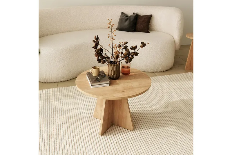 Munne Rundt Salongbord 60 cm i Tre med Kryssben - Beige - Møbler - Bord - Sofabord