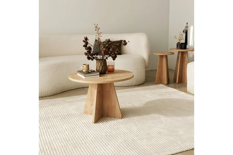 Munne Rundt Salongbord 60 cm i Tre med Kryssben - Beige - Møbler - Bord - Sofabord