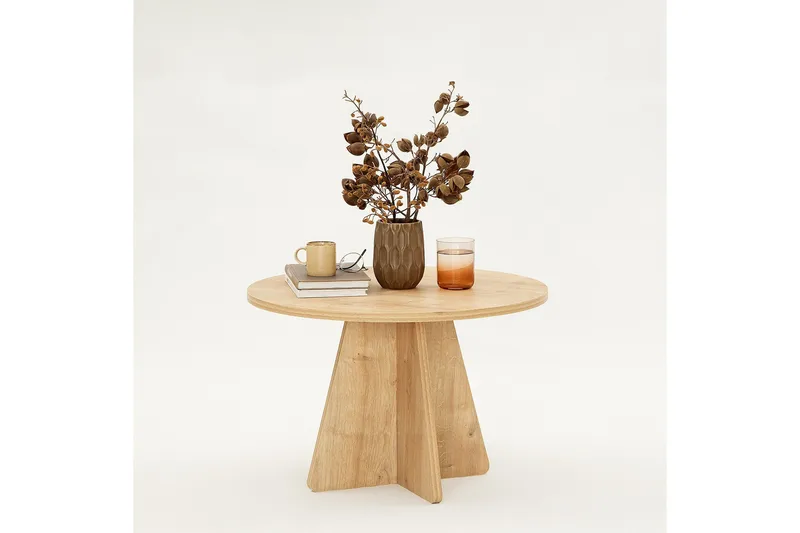 Munne Rundt Salongbord 60 cm i Tre med Kryssben - Beige - Møbler - Bord - Sofabord