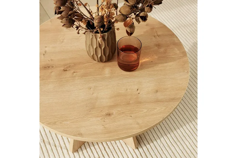 Munne Rundt Salongbord 60 cm i Tre med Kryssben - Beige - Møbler - Bord - Sofabord