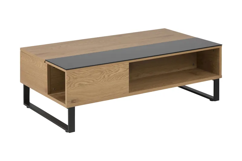 Muriel Uttrekkbart Sofabord 110 cm med Oppbevaringshylle - Glass/Eikefarge/Svart - Møbler - Bord - Sofabord
