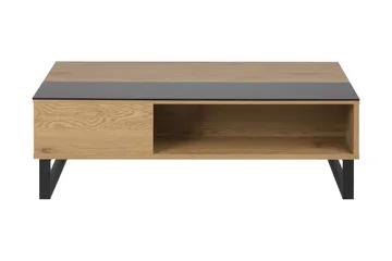 Muriel Uttrekkbart Sofabord 110 cm med Oppbevaringshylle - Glass/Eikefarge/Svart - Møbler - Bord - Sofabord