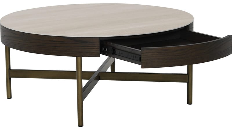 Sofabord Myrdal 90 cm - Travertintopp med bronsefargede metallben - Møbler - Bord - Sofabord