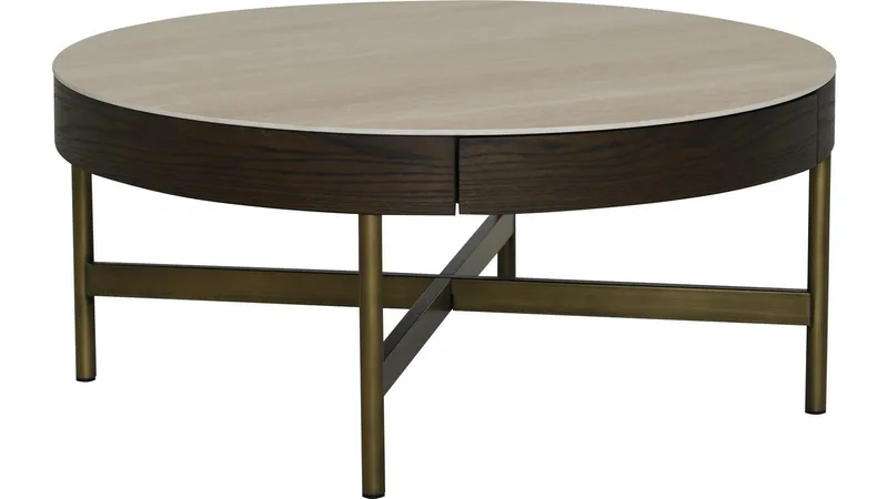 Sofabord Myrdal 90 cm - Travertintopp med bronsefargede metallben - Møbler - Bord - Sofabord