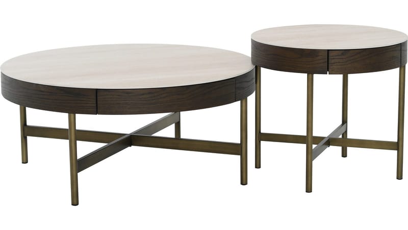 Sofabord Myrdal 90 cm - Travertintopp med bronsefargede metallben - Møbler - Bord - Sofabord